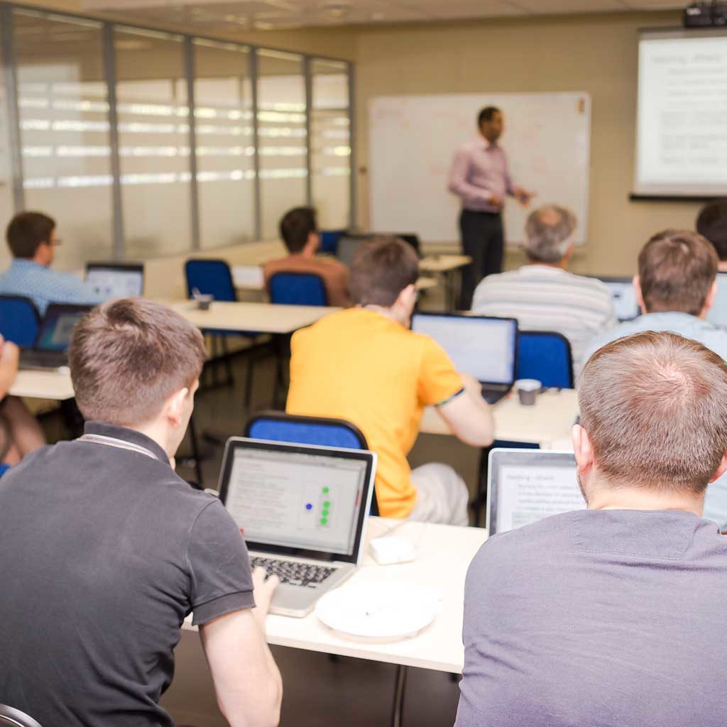 Rear view of the students in computer class